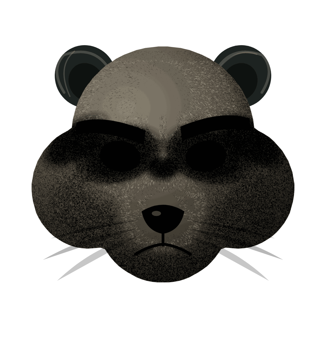 A raccoon with its ears back and brow lowered, staring directly at the viewer